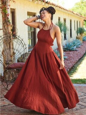 Boho Halter Maxi Dress in Rust